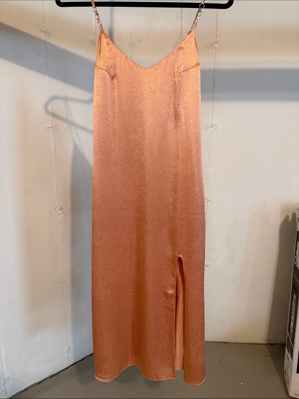 Satin Slip Midi Dress in Coral
